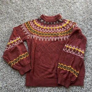 Savannah Rust and Yellow Patterned Turtleneck Sweater